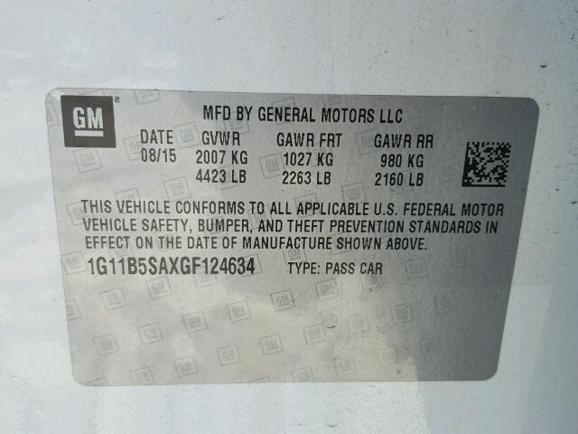 1G11B5SAXGF124634 - 2016 CHEVROLET MALIBU LIM 白色 照片 10