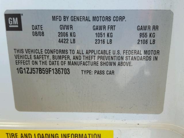 1G1ZJ57B59F136703 - 2009 CHEVROLET MALIBU WHITE photo 10