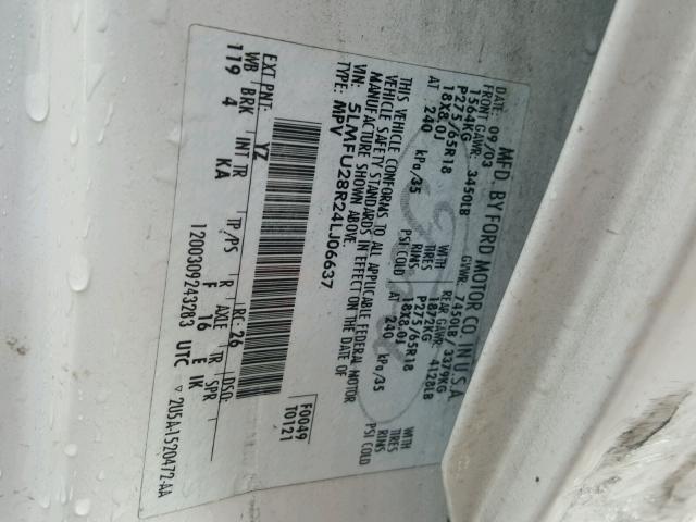 5LMFU28R24LJ06637 - 2004 LINCOLN NAVIGATOR Biały zdjęcie 10