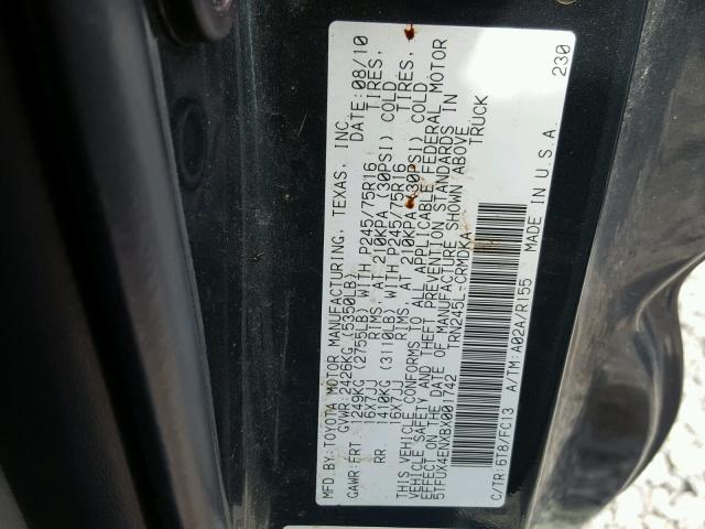 5TFUX4ENXBX001742 - 2011 TOYOTA TACOMA ACC მწვანე ფოტო 10