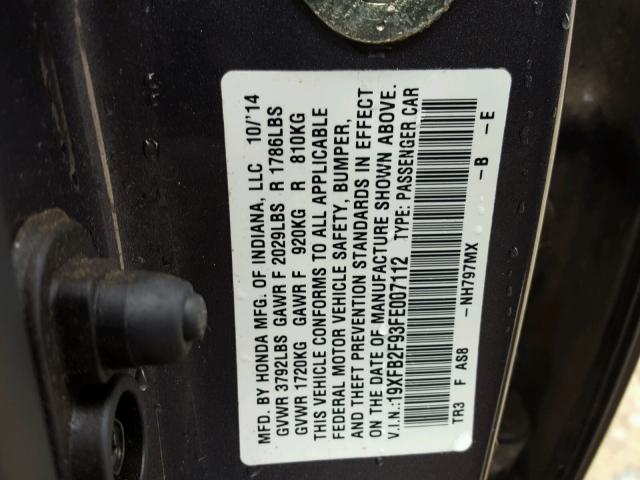 19XFB2F93FE007112 - 2015 HONDA CIVIC EXL 灰色 照片 10