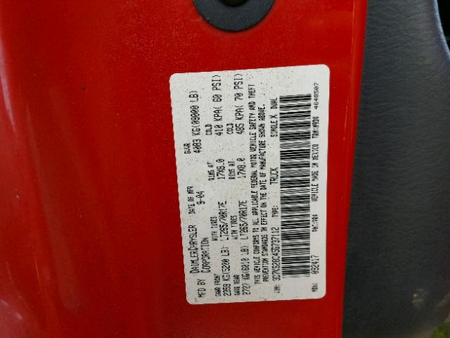 3D7KS28C45G737112 - 2005 DODGE RAM 2500 S წითელი ფოტო 10