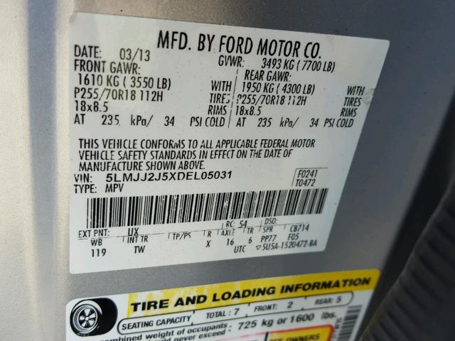 5LMJJ2J5XDEL05031 - 2013 LINCOLN NAVIGATOR 银色 照片 10
