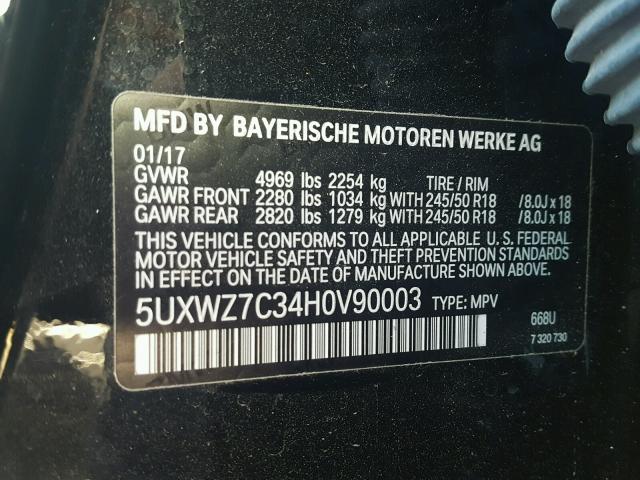 5UXWZ7C34H0V90003 - 2017 BMW X3 SDRIVE2 BLACK photo 10