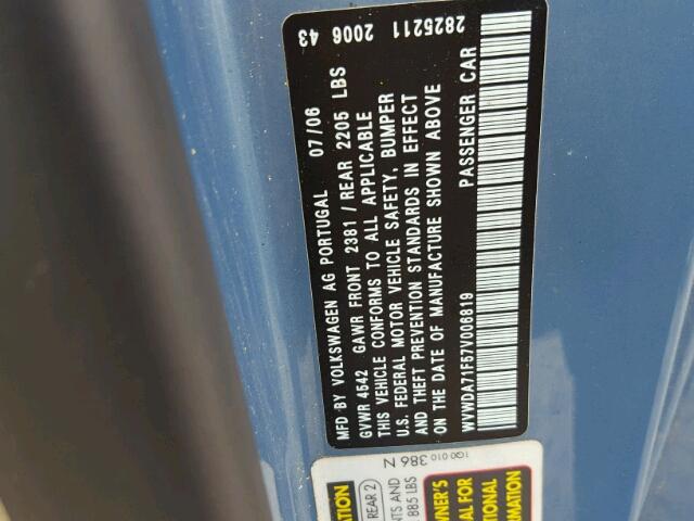 WVWDA71F57V006819 - 2007 VOLKSWAGEN EOS 2.0T S 黑色 照片 10