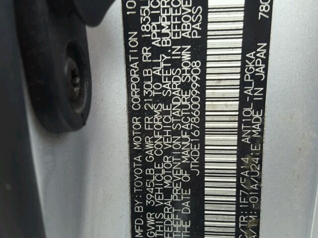 JTKDE167860099908 - 2006 TOYOTA SCION TC 银色 照片 10