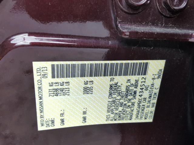 1N4AA5AP6EC434512 - 2014 NISSAN MAXIMA S Bordeaux photo 10