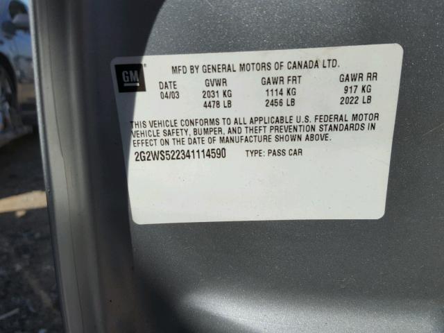 2G2WS522341114590 - 2004 PONTIAC GRAND PRIX SILVER photo 10