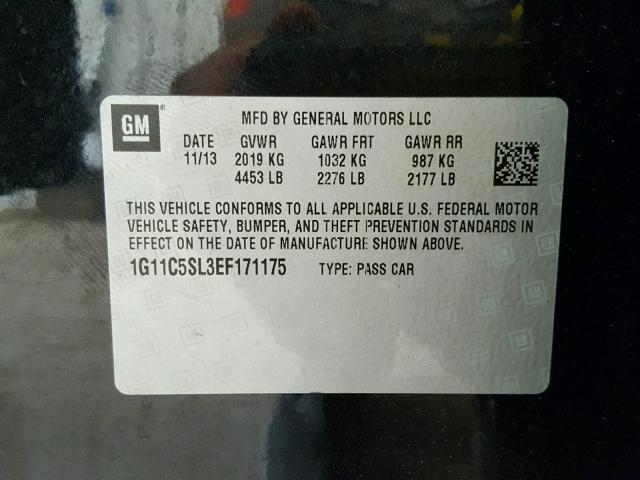 1G11C5SL3EF171175 - 2014 CHEVROLET MALIBU 1LT BLACK photo 10