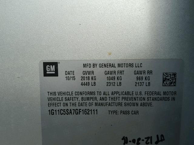 1G11C5SA7GF162111 - 2016 CHEVROLET MALIBU LIM 银色 照片 10