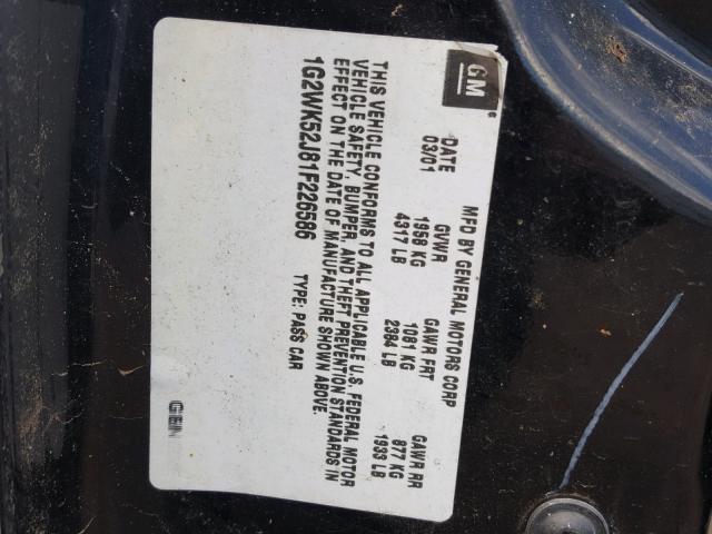 1G2WK52J81F226586 - 2001 PONTIAC GRAND PRIX შავი ფოტო 10