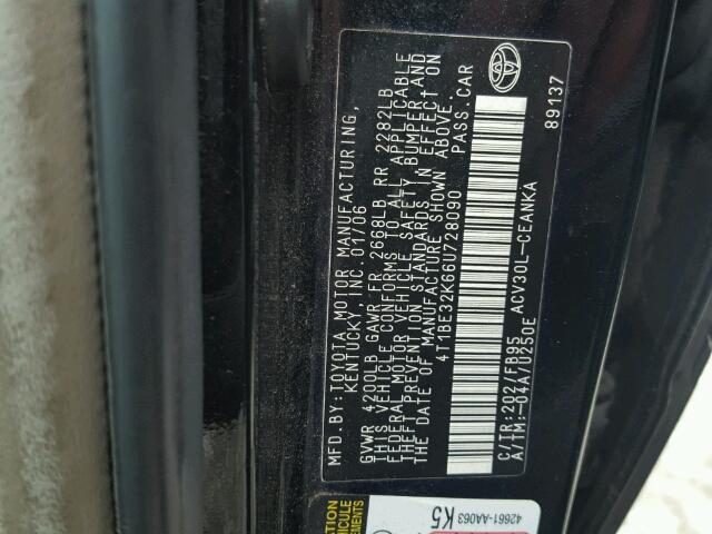 4T1BE32K66U728090 - 2006 TOYOTA CAMRY LE BLACK photo 10