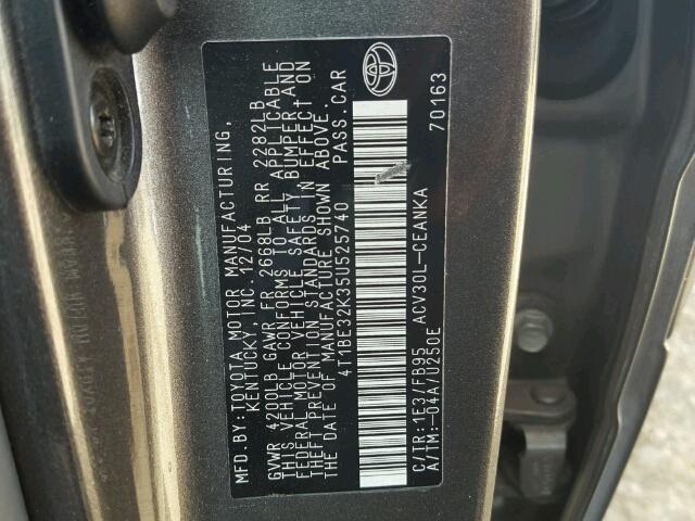 4T1BE32K35U525740 - 2005 TOYOTA CAMRY LE 灰色 照片 10