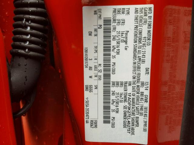 1FADP3K27EL462757 - 2014 FORD FOCUS SE RED photo 10