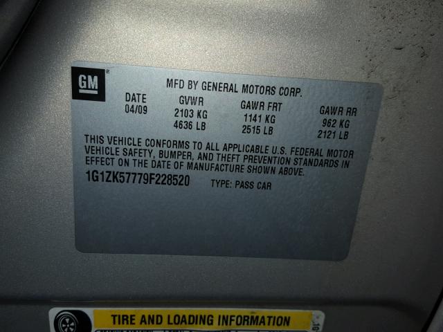 1G1ZK57779F228520 - 2009 CHEVROLET MALIBU LTZ 金色 照片 10