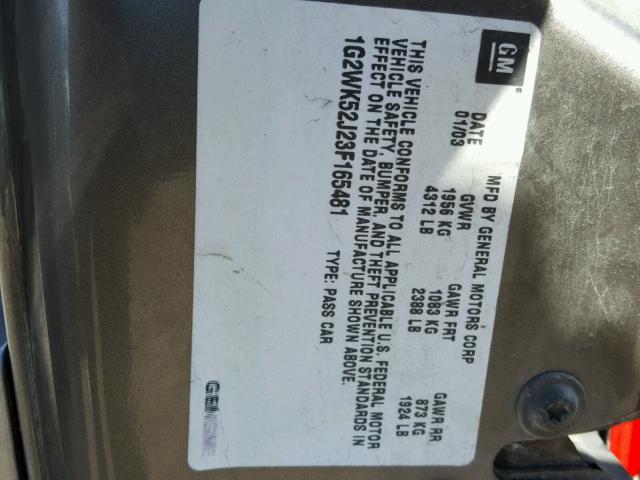 1G2WK52J23F165481 - 2003 PONTIAC GRAND PRIX CHARCOAL photo 10