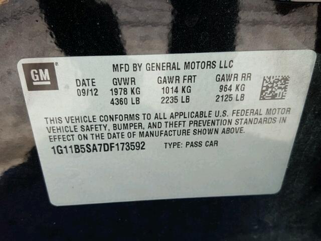 1G11B5SA7DF173592 - 2013 CHEVROLET MALIBU LS შავი ფოტო 10