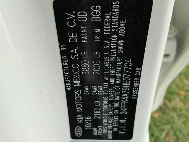 3KPFK4A79HE077704 - 2017 KIA FORTE Blanco foto 10