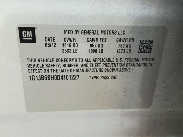 1G1JB6SH0D4101227 - 2013 CHEVROLET SONIC LS SILVER photo 10