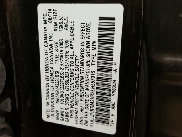 2HKRM3H37EH557915 - 2014 HONDA CR-V LX BLACK photo 10