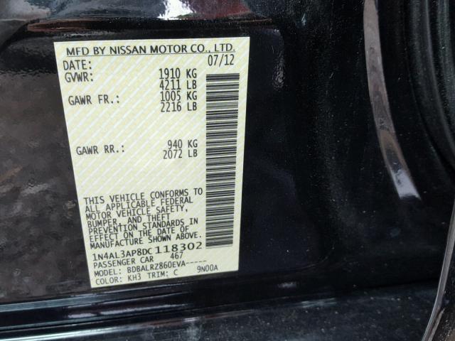 1N4AL3AP8DC118302 - 2013 NISSAN ALTIMA 2.5 BLACK photo 10