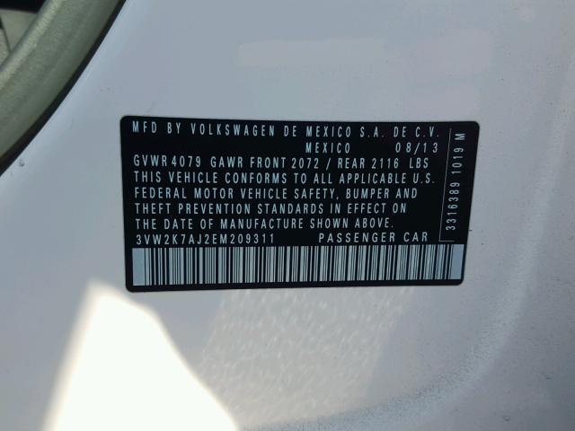 3VW2K7AJ2EM209311 - 2014 VOLKSWAGEN JETTA BASE 白色 照片 10
