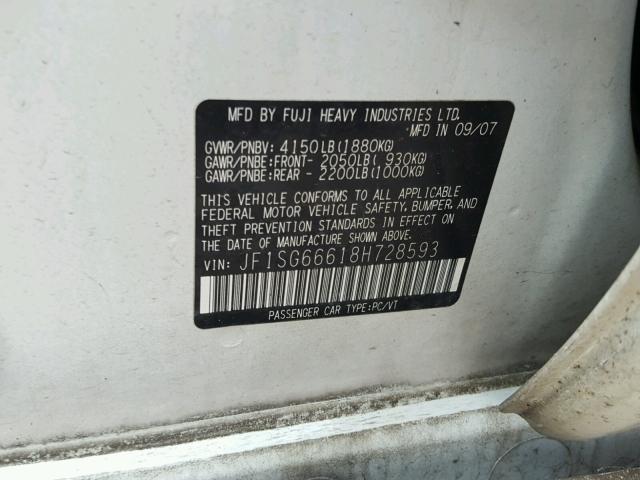 JF1SG66618H728593 - 2008 SUBARU FORESTER S 白色 照片 10