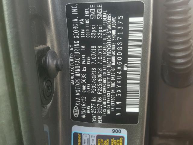 5XYKU4A60DG371375 - 2013 KIA SORENTO EX Boz foto 10