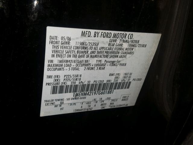 1MEHM42197G601881 - 2007 MERCURY MONTEGO PR 黑色 照片 10