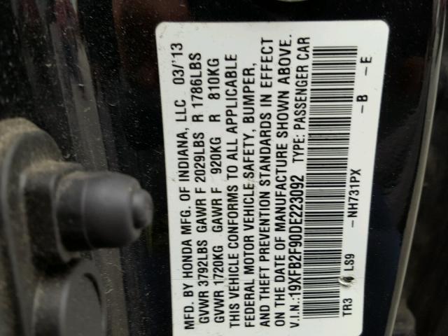 19XFB2F90DE223092 - 2013 HONDA CIVIC EXL Qara foto 10