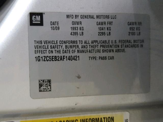 1G1ZC5EB2AF140421 - 2010 CHEVROLET MALIBU 1LT ვერცხლისფერი ფოტო 10