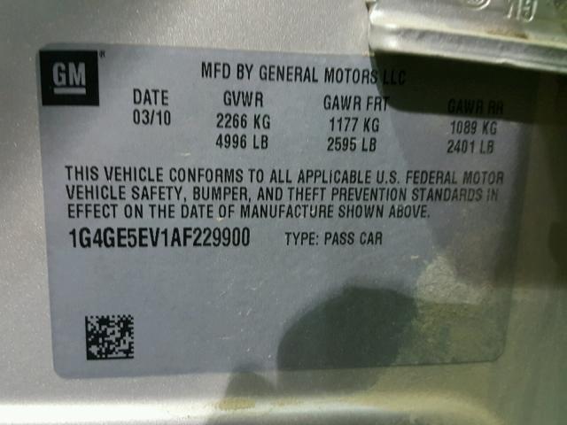 1G4GE5EV1AF229900 - 2010 BUICK LACROSSE C GOLD photo 10