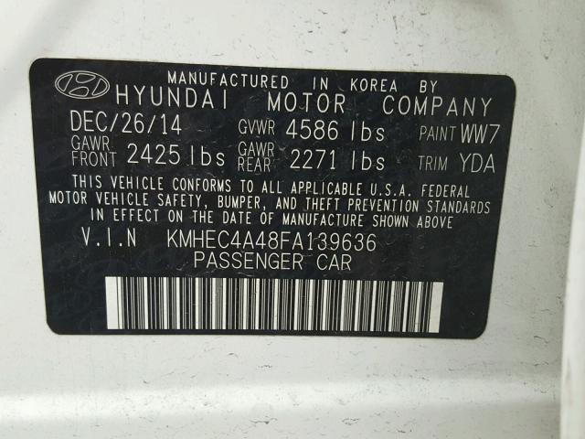 KMHEC4A48FA139636 - 2015 HYUNDAI SONATA HYB WHITE photo 10