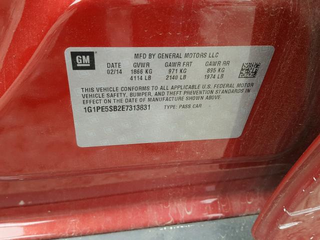 1G1PE5SB2E7313831 - 2014 CHEVROLET CRUZE LT RED photo 10