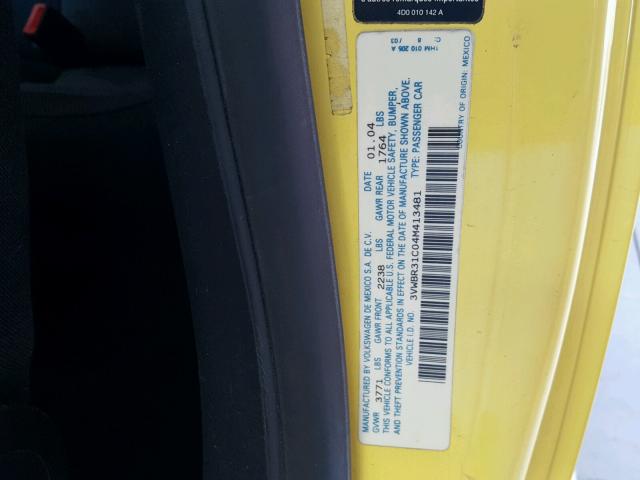 3VWBR31C04M413481 - 2004 VOLKSWAGEN NEW BEETLE 黄色 照片 10