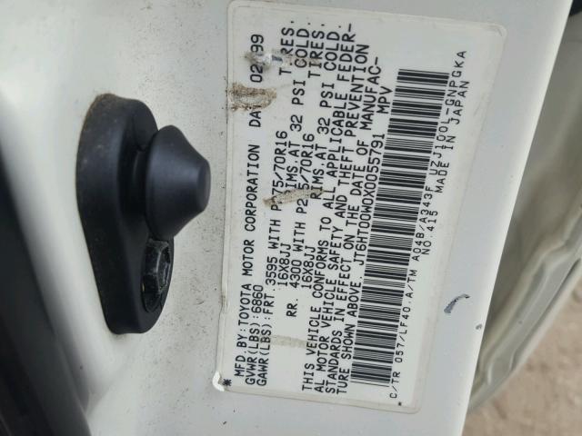 JT6HT00W0X0055791 - 1999 LEXUS LX 470 WHITE photo 10