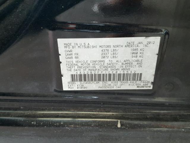 4A32B2FF1CE015542 - 2012 MITSUBISHI GALANT BLACK photo 10