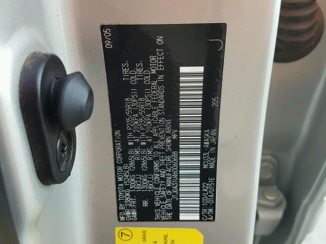 JTJGA31U460060688 - 2006 LEXUS RX 330 SILVER photo 10