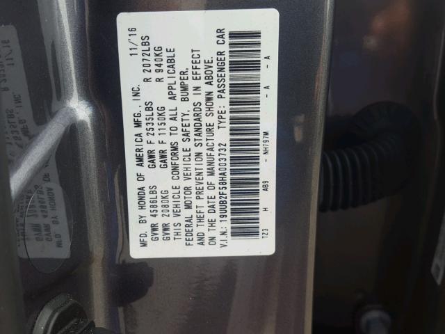 19UUB2F58HA003732 - 2017 ACURA TLX TECH GRAY photo 10