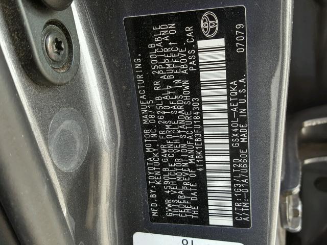 4T1BK1EB3FU184303 - 2015 TOYOTA AVALON XLE 灰色 照片 10