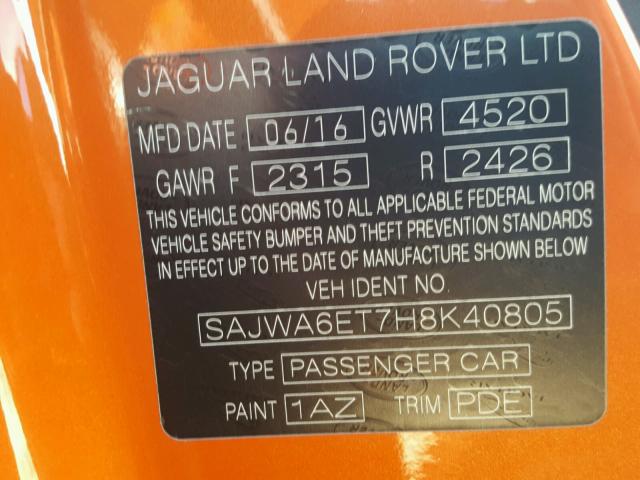 SAJWA6ET7H8K40805 - 2017 JAGUAR F-TYPE ORANGE photo 10