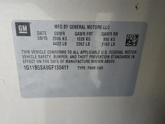 1G11B5SA9GF130411 - 2016 CHEVROLET MALIBU LIM 米色 照片 10