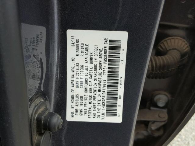 1HGCR2F31DA178873 - 2013 HONDA ACCORD LX GRAY photo 10