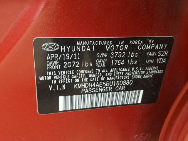 KMHDH4AE5BU160880 - 2011 HYUNDAI ELANTRA GL RED photo 10