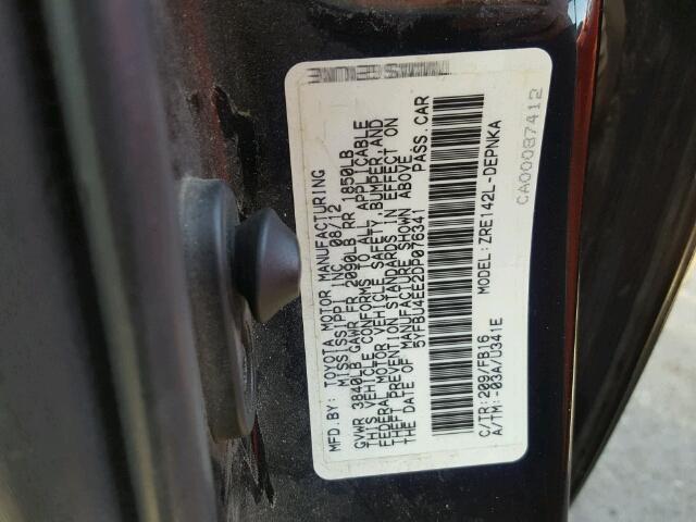 5YFBU4EE2DP076341 - 2013 TOYOTA COROLLA BA BLACK photo 10