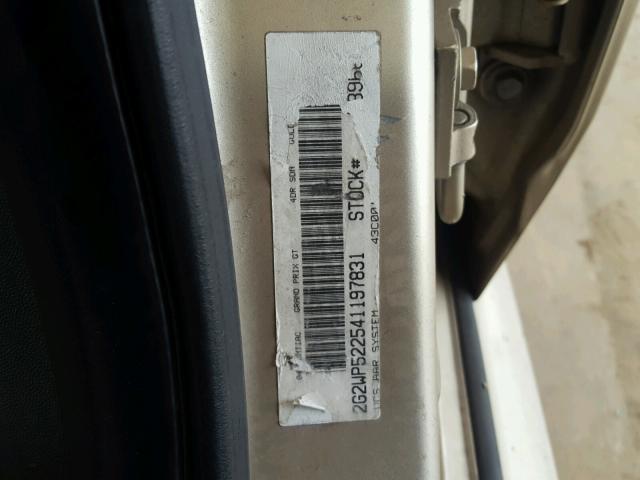 2G2WP522541197831 - 2004 PONTIAC GRAND PRIX Золотий фото 10