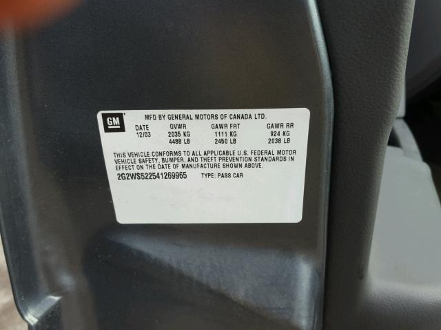 2G2WS522541269965 - 2004 PONTIAC GRAND PRIX GRAY photo 10