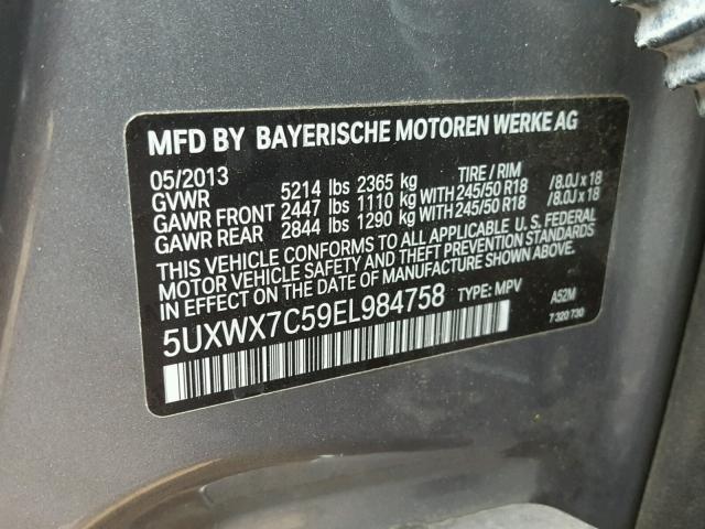 5UXWX7C59EL984758 - 2014 BMW X3 XDRIVE3 GRAY photo 10