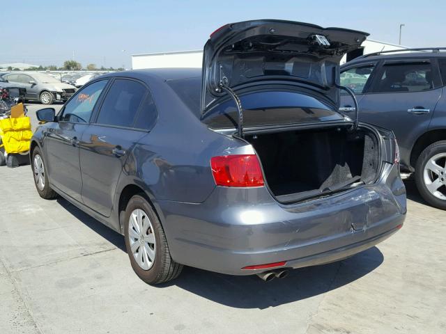 3VW2K7AJ2BM396660 - 2011 VOLKSWAGEN JETTA BASE GRAY photo 3