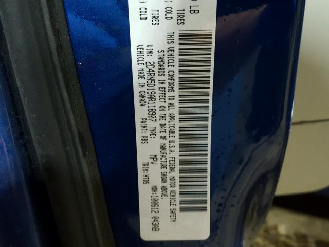 2D4RN5D19AR118907 - 2010 DODGE GRAND CARA BLUE photo 10